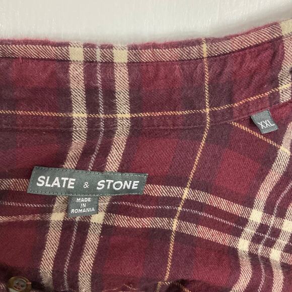 NWOT SLATE & STONE Shirt Men XXL Plaid Flannel Burgundy Elbow Patch Cotton - Picture 4 of 10